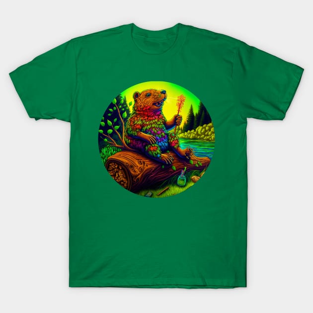 Psychedelic Beaver Boy No.2 T-Shirt by Bee's Pickled Art